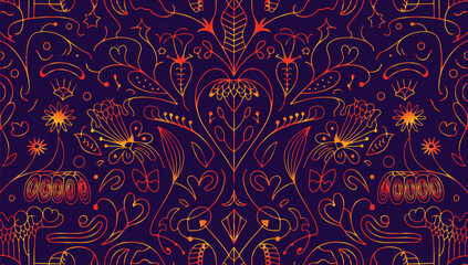 Abstract orange Gold background texture with floral ornaments graphic pattern Design