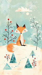 Lively Fox in Enchanting Winter Wonderland, Cool Pastel Hues, winter delight, holiday card, festive wall art, Christmas theme, wildlife protection