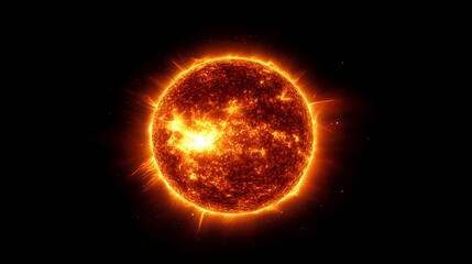Sun flare shining brightly against a black background, sun, flare, bright, light, black, background, cosmic, space, star, solar. Radiant Solar Flare. Illustration
