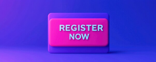 Register submission conceptual. A vibrant button with "REGISTER NOW" written in bold, inviting users to take action against a colorful background.