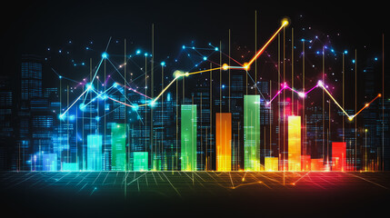Abstract black background with Colorful charts and graphs with statistics to innovative analyze business potential and forecast future development of companies growth.