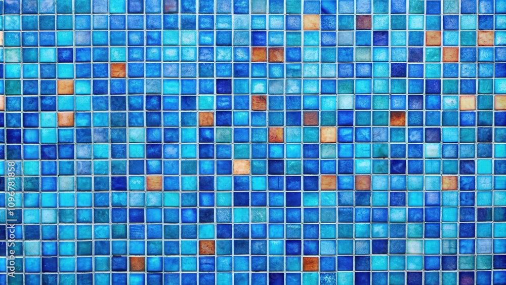 Poster A mosaic of blue and brown tiles creates a visually interesting pattern, with the colors blending together to create a sense of depth and texture.