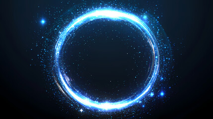 Obraz premium Digital, futuristic, technological circle of midnight blue shining dust spots with a clear magic effect. Radiant Solar Flare. Illustration
