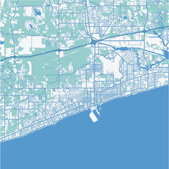 Map of Gulfport in Mississippi in a professional blue style. Contains layered vector with roads water, parks, etc.