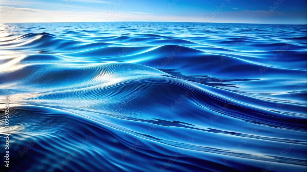 Poster a close-up view of the ocean's surface, capturing the delicate ripples and shimmering reflections of