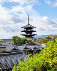 A Pagoda at Kyoto,Japan under a cloudy sky
