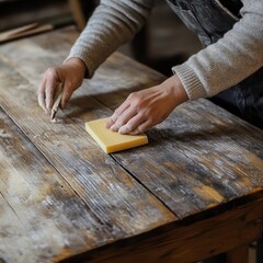 Sanding Wooden Table