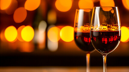 Elegant Wine Glasses on Table with Warm Bokeh Background