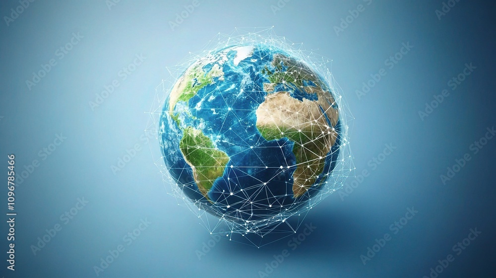 Poster a vibrant representation of earth with technological connections and geometric structure showcasing 