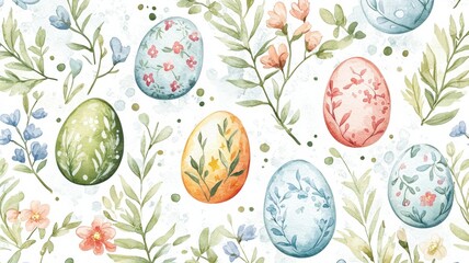 Watercolor Pattern of Floral Easter Eggs