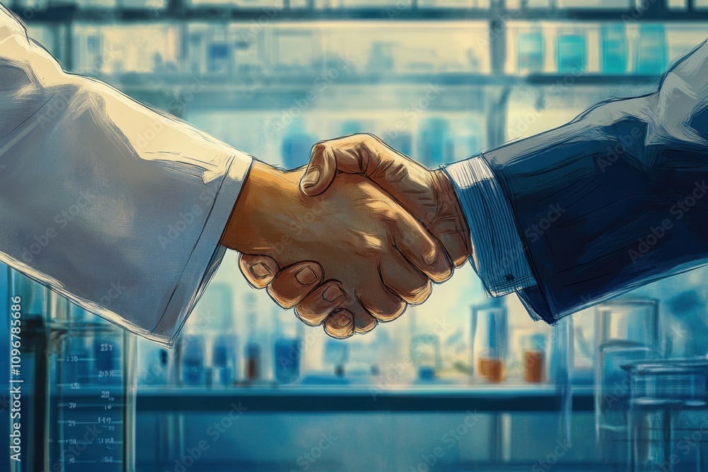 Aufkleber close-up of a professional handshake in a laboratory setting symbolizing collaboration in science an