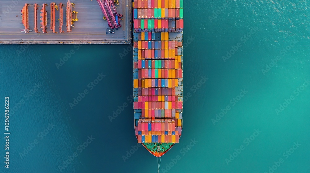 Aufkleber massive container ship docked at a vibrant port with colorful cargo containers arranged neatly on a 