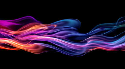 Wavy lines, neon colors, abstract flow, subtle glow. Psychedelic Neon Waves. Illustration