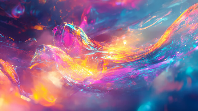 Psychedelic holographic background with vibrant pastel waves creating an immersive visual experience inviting exploration and creativity. Psychedelic Neon Waves. Illustration