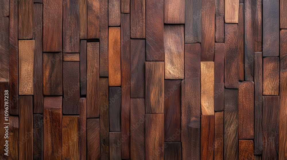 Poster a textured wooden wall featuring various shades of brown, showcasing a mix of plank sizes and colors
