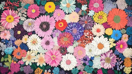 Vibrant floral arrangement, diverse colorful flowers on dark background.