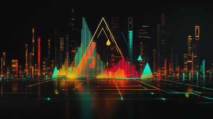 Abstract black background with Colorful charts and graphs with statistics to innovative analyze business potential and forecast future development of companies growth.