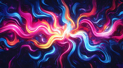 Obraz premium Abstract neon light burst in dark room. Psychedelic Neon Waves. Illustration