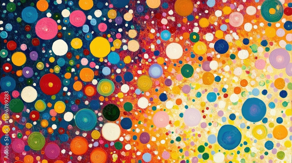 Aufkleber A vibrant arrangement of abstract dots in different sizes and colors, creating a dynamic and visually interesting pattern for contemporary artwork.