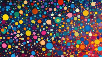 A vibrant arrangement of abstract dots in different sizes and colors, creating a dynamic and visually interesting pattern for contemporary artwork.