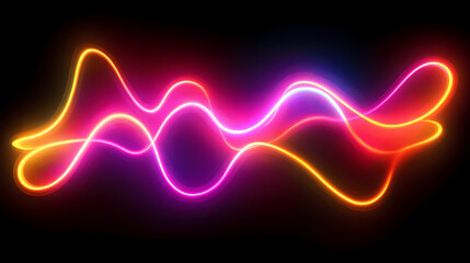 Abstract colorful glowing neon light waves on black background. Psychedelic Neon Waves. Illustration