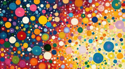 A vibrant arrangement of abstract dots in different sizes and colors, creating a dynamic and visually interesting pattern for contemporary artwork.
