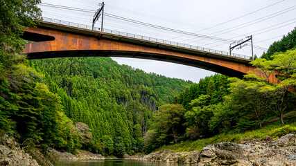 A bridge over Hozugawa river at summer season, Kyoto, Japan