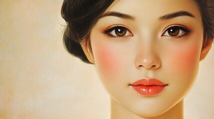 Fototapeta premium Stunning Portrait of a Beautiful Young Asian Woman with Fresh and Clean Skin Capturing Natural Elegance and Grace in a Serene Background