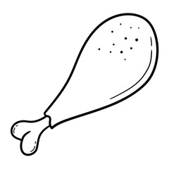 Hand drawn doodle fried chicken leg on white background.
