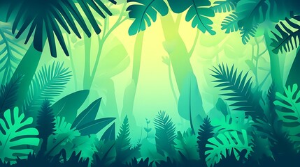 Obraz premium A lush green forest scene with vibrant foliage, soft sunlight filtering through the trees, representing World Environment Day.