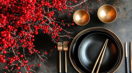 Chinese New Year Table Setting Concept, Elegant Chinese New Year Dining Setting with Red Accents