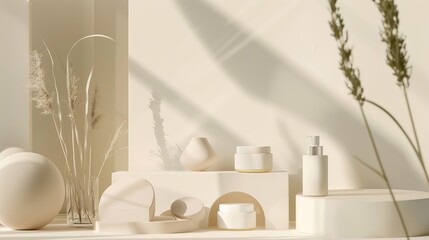 Cream Podium Display - a minimalist and elegant visual. The cream-toned podium offers a clean and sophisticated backdrop for showcasing products or designs.