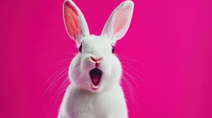 Obraz premium Surprised White Rabbit on Pink Background