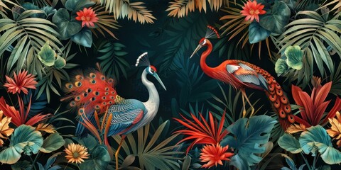 Fototapeta premium Exotic Birds in a Lush Tropical Paradise