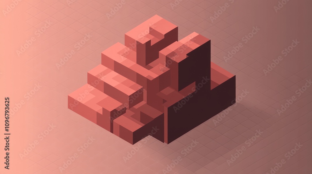 Aufkleber a geometric structure with layered blocks in a gradient background.