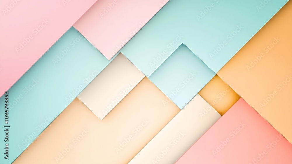 Poster abstract geometric pattern featuring pastel colors and layered shapes, creating a visually striking 