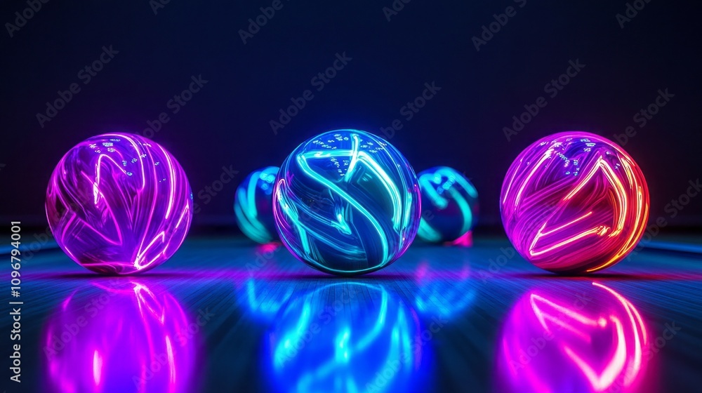 Aufkleber a row of neon colored balls on a table