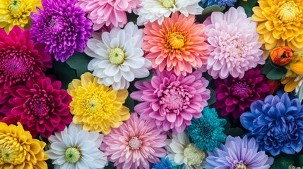 Vibrant multicolored dahlia flowers close-up.