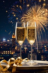 Celebrate New Beginnings with Fireworks, Joy, and a Vibrant Skyline in This Elegant Happy New Year Poster