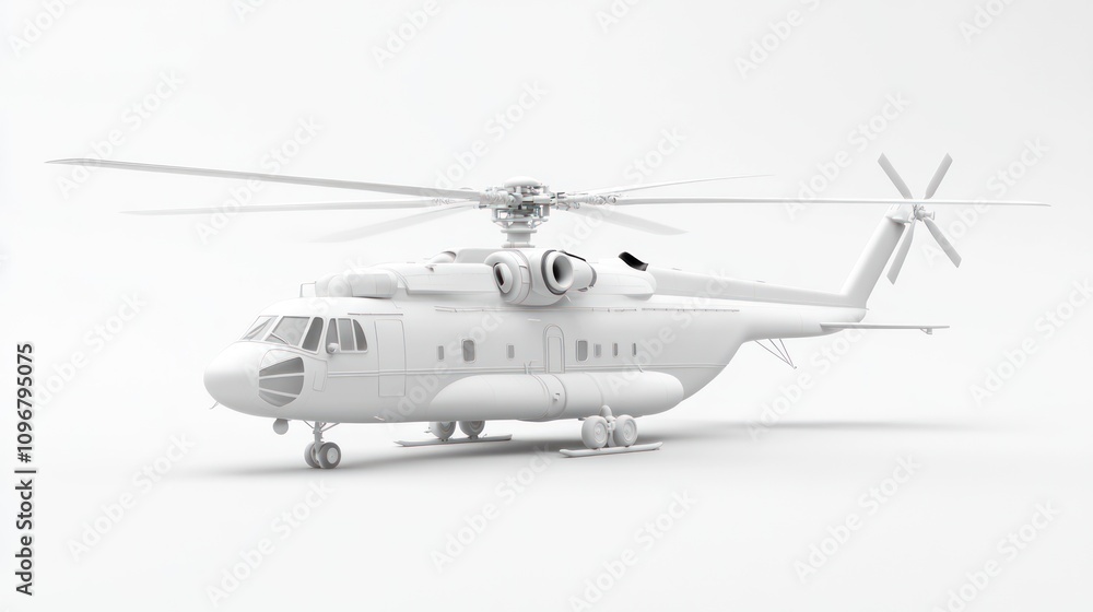 Poster A white helicopter model displayed on a plain background, showcasing its design and structure.