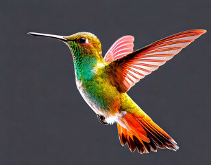 Obraz premium a colorful hummingbird hovering with wings spread wide and vivid hues