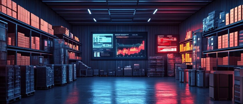 [Supply Chain Management Lean Forecasting] High-Tech Data Center Server Room with Bright Light Illumination