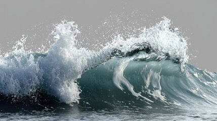 Fototapeta premium Dynamic Ocean Wave Curling with Frothy Splash, Isolated on Transparent Background