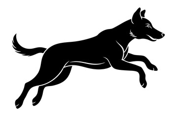 jumping-dog-silhouette--icon-black-silhouette-vector,silhouette of a dog running,Defense German shepherd dog silhouette isolated on a white background. Vector illustration.