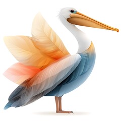 This image features a stunningly colorful pelican, its feathers transitioning seamlessly between an endless array of vibrant hues, set against a clean, minimalistic white background.