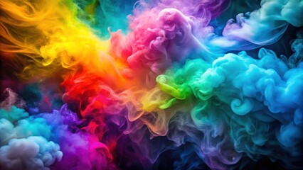 Fototapeta premium A vibrant and ethereal abstract of colorful smoke swirling and merging, creating a kaleidoscope of hues against a deep black background.