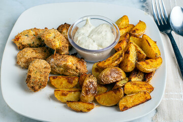 haddock  bites  with potato wedges