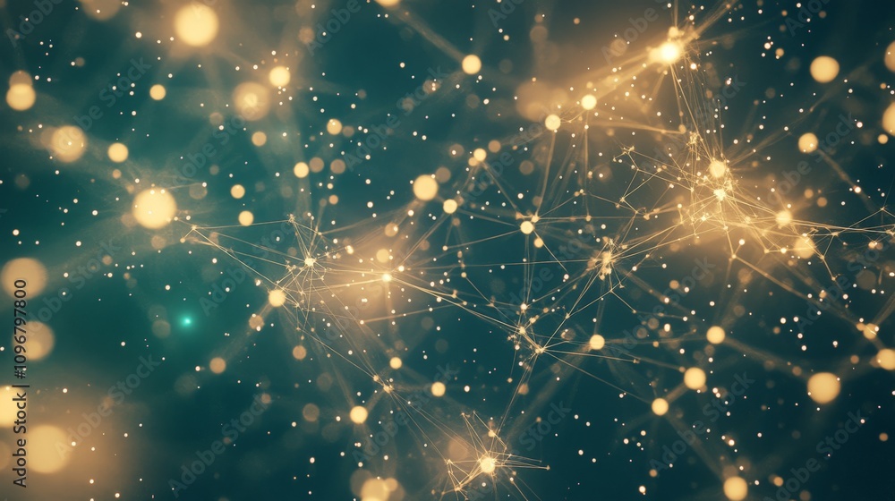 Poster an abstract representation of interconnected nodes and luminous elements, illustrating the concept o