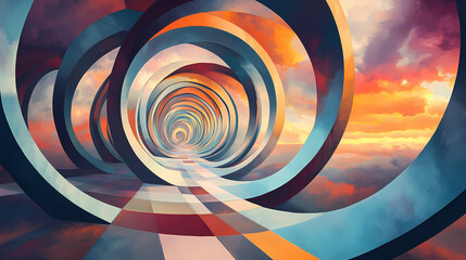 Mirrored dream maze, a maze of mirrors, entwining dream reflections, creating boundless illusions of imagination that intertwine endlessly. Illusionary Mirror Portal. Illustration