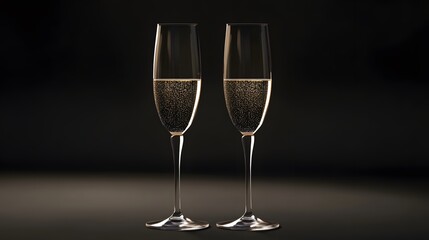 Two champagne glasses clinking with sparkles on a black background, vector illustration design for a New Year's celebration and party banner or greeting card template